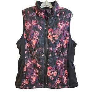Skechers Women's Floral Print‎ Vest Black Pink Sleeveless Zip Size Small
